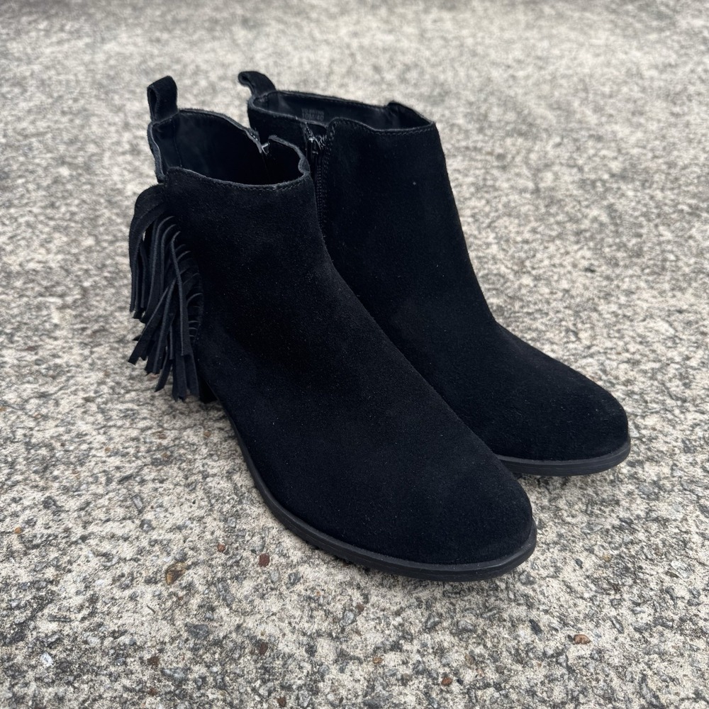 Vince Camuto Brynn Black Suede Booties with Fringe Women's Size 10 M Boho